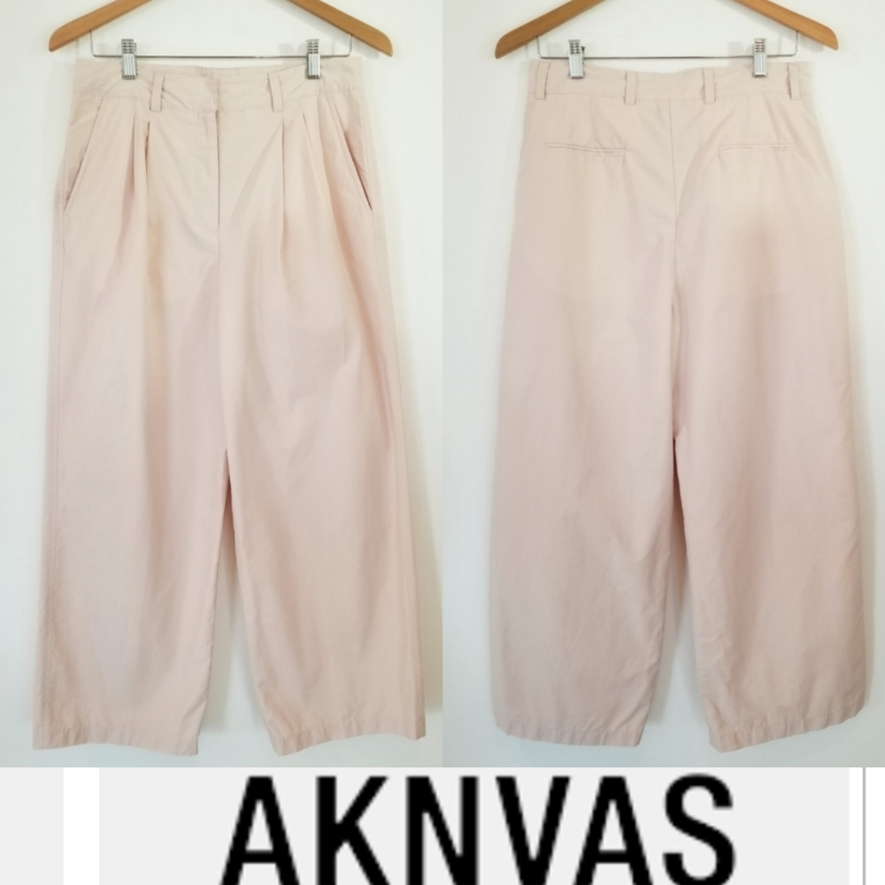 Aknvas High Waist Cropped Wide Leg Flare Trousers Pants High Rise Blush Pink EUC